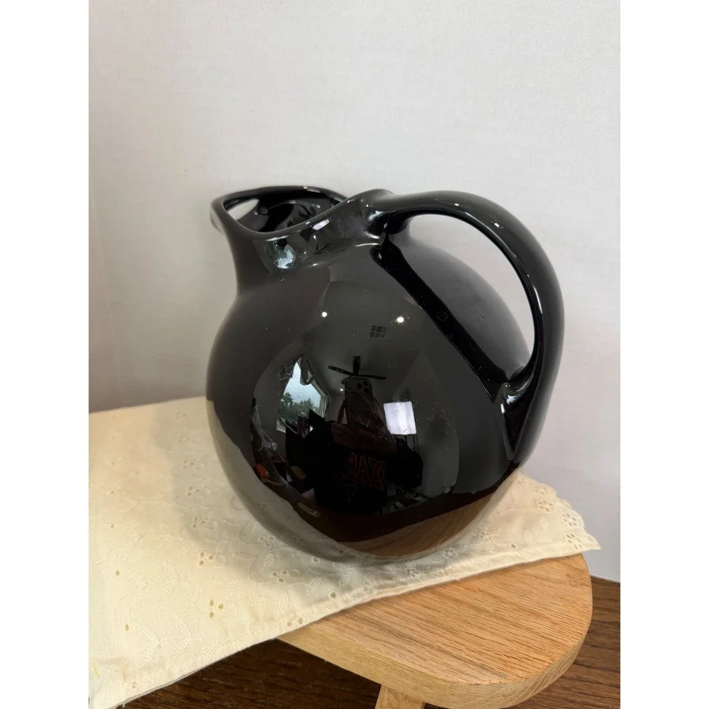 Vintage Hall China 633 Black Ball Water Pitcher‎ Art Deco Ceramic Mid Century